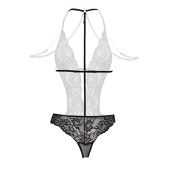Christine - Open Lace Body with Pearls Mea - Black