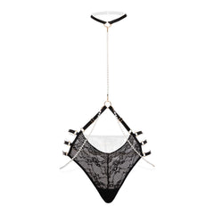 Christine - Luxury lace Pearl Thong Mea - Black