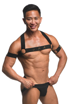 XR Brands - Chest Harness with Armbands - Black