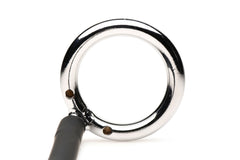 Master Series - Tug + Plug Cock & Ball Ring with Anal Plug - Black & Silver