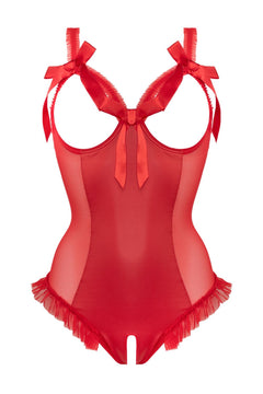 Wetlook Body with open crotch/cups Mistique -red