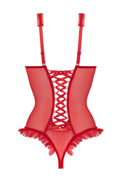 Wetlook Body with open crotch/cups Mistique -red