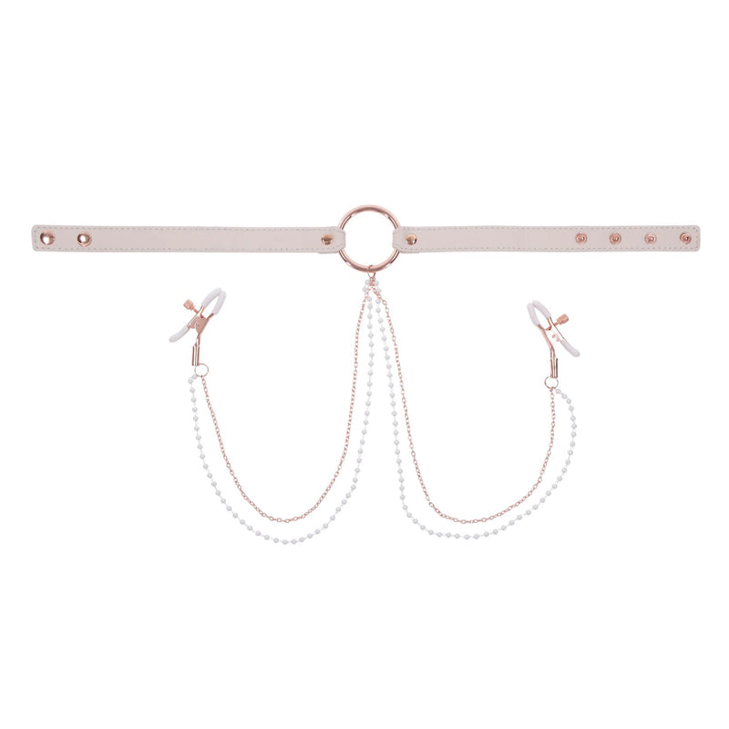 Sportsheets – S&M Peaches ‘n CreaMe Collar with Nipple Clamps – Cream