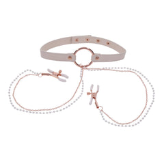 Sportsheets – S&M Peaches ‘n CreaMe Collar with Nipple Clamps – Cream