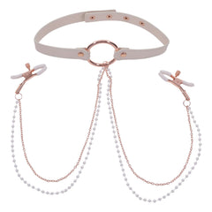 Sportsheets – S&M Peaches ‘n CreaMe Collar with Nipple Clamps – Cream