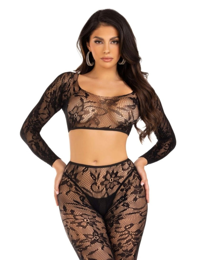 Leg Avenue - Crop Top & Footless Tights - Black