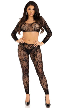 Leg Avenue - Crop Top & Footless Tights - Black