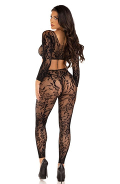 Leg Avenue - Crop Top & Footless Tights - Black