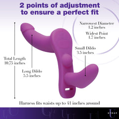 XR Brands - Double Vibrating Dildo with Harness - Purple
