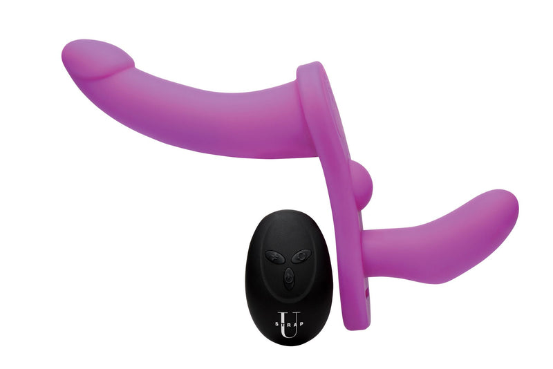 XR Brands - Double Vibrating Dildo with Harness - Purple