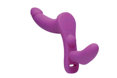 XR Brands - Double Vibrating Dildo with Harness - Purple