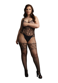 Le Desir - Lace and Fishnet Bodystocking - Black