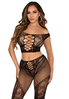 Leg Avenue – Off-Shoulder Crop Top & Legging Set – Black