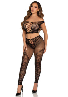 Leg Avenue – Off-Shoulder Crop Top & Legging Set – Black