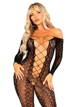 Leg Avenue – Exotic Snake Crotchless Bodystocking – Black