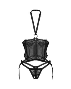 Obsessive – Cupless Corset & Crotchless Thong – Black
