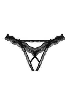 Christine - Lace Open Crotch Thong Lila - Black